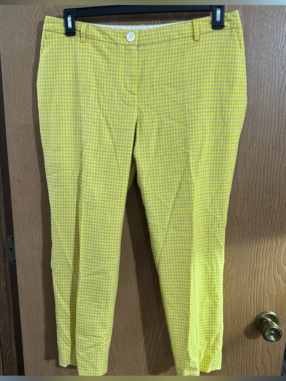 Boden Yellow Gray Check Wool Blend Straight Leg Ankle Pants Pockets Size 10R